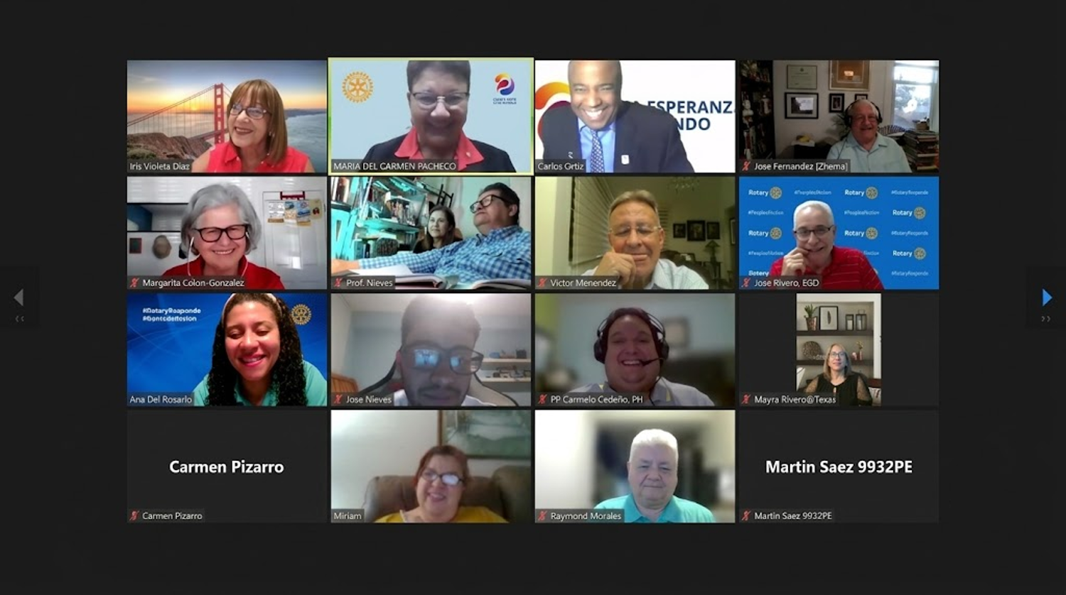 Una reunión virtual del e-Club de Puerto Rico y Las Américas desarrollada a través de la plataforma Zoom.